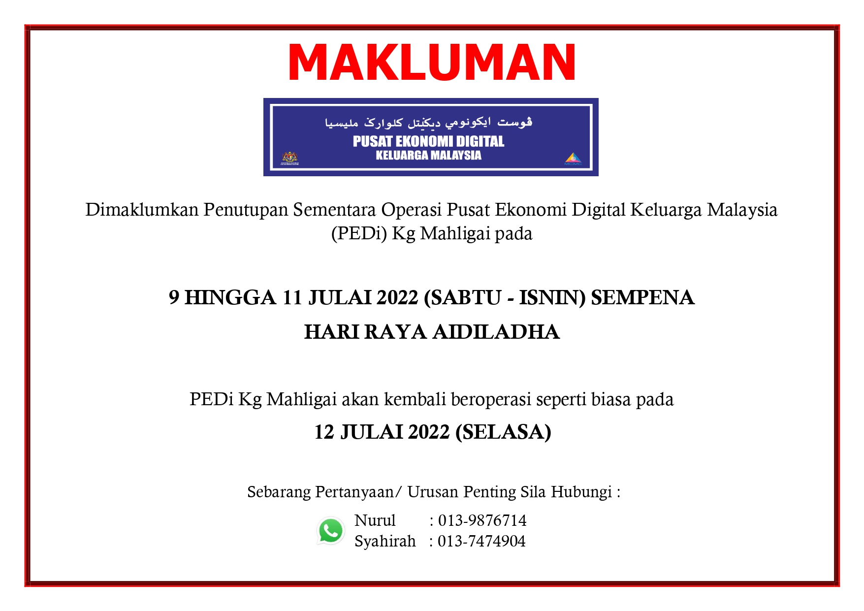 HARI RAYA HAJI NOTIS PENUTUPAN