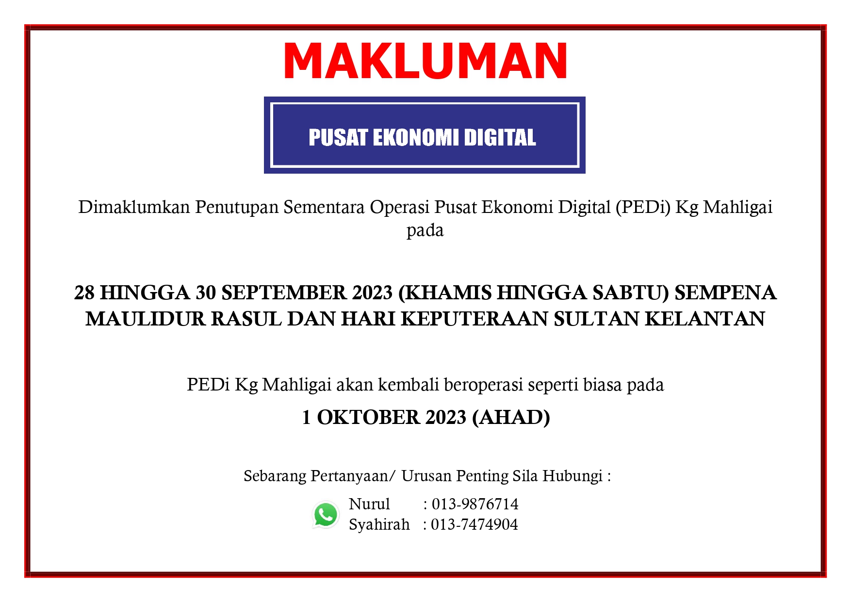 NOTIS PENUTUPAN MAULIDUR RASUL DAN KELANTAN page 0001